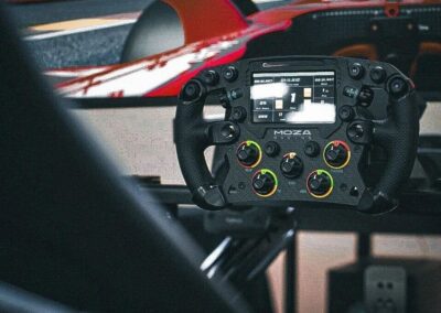 Up close MOZA racing simulator wheel